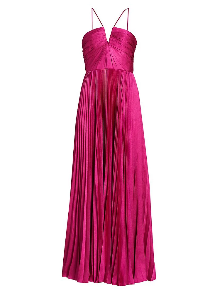 Indigo Satin Pleated Gown