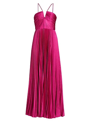 Indigo Satin Pleated Gown