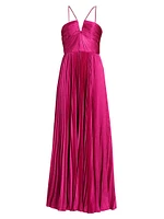 Indigo Satin Pleated Gown