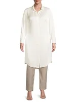 Statement Tunic-Length Button-Front Shirt