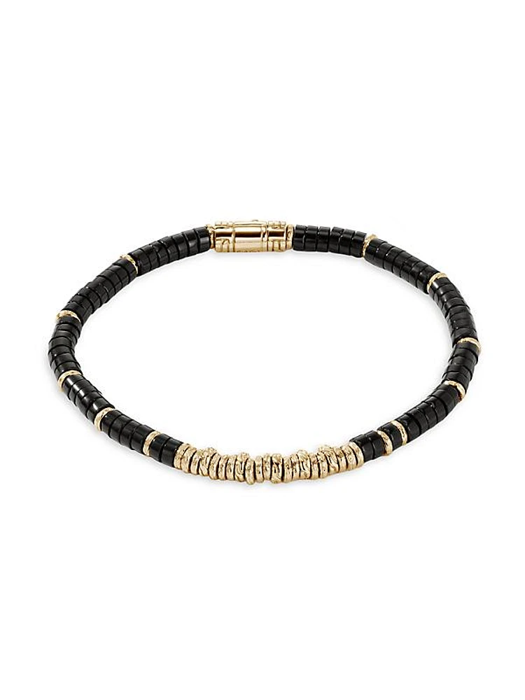 Thailand 14K Gold & Black Onyx Heishi Beaded Bracelet