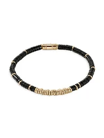 Thailand 14K Gold & Black Onyx Heishi Beaded Bracelet