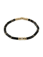 Thailand 14K Gold & Black Onyx Heishi Beaded Bracelet