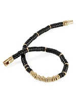 Thailand 14K Gold & Black Onyx Heishi Beaded Bracelet