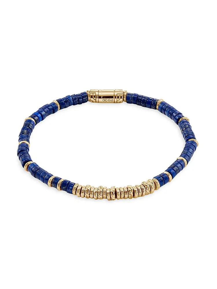 Thailand 14K Gold & Lapis Lazuli Heishi Beaded Bracelet