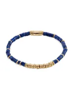 Thailand 14K Gold & Lapis Lazuli Heishi Beaded Bracelet