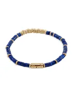 Thailand 14K Gold & Lapis Lazuli Heishi Beaded Bracelet