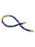 Thailand 14K Gold & Lapis Lazuli Heishi Beaded Bracelet