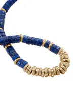 Thailand 14K Gold & Lapis Lazuli Heishi Beaded Bracelet