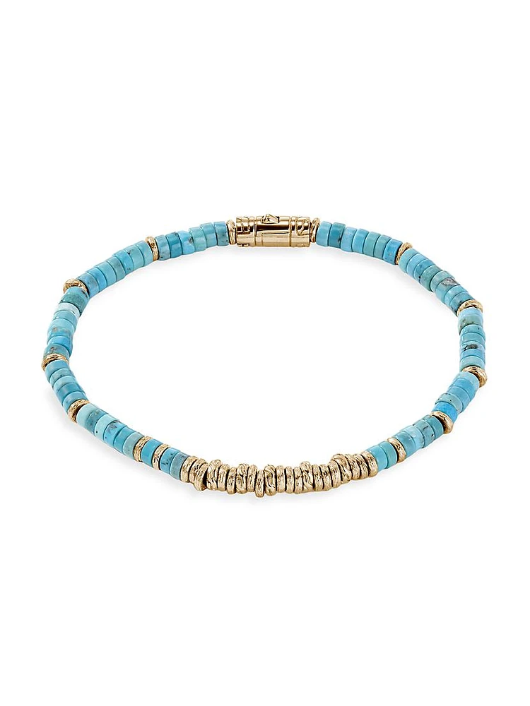 Thailand 14K Gold & Treated Turquoise Heishi Beaded Bracelet