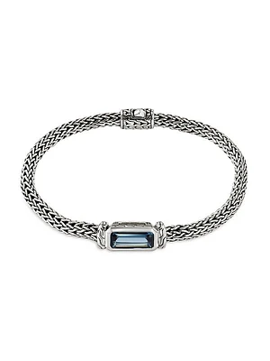 Thailand Sterling Silver & Blue Topaz Station Bracelet