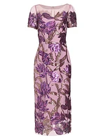 Floral Sequin Sheath Midi-Dress