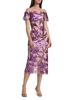 Floral Sequin Sheath Midi-Dress