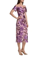 Floral Sequin Sheath Midi-Dress