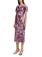 Floral Sequin Sheath Midi-Dress