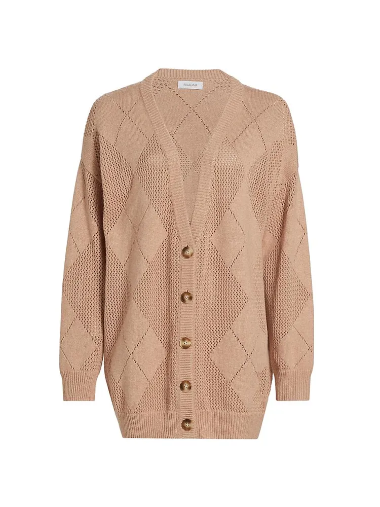 Pointelle-Knit Argyle Cardigan