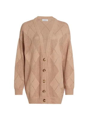 Pointelle-Knit Argyle Cardigan