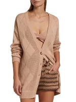 Pointelle-Knit Argyle Cardigan