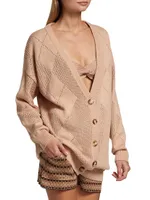 Pointelle-Knit Argyle Cardigan