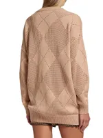 Pointelle-Knit Argyle Cardigan
