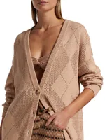 Pointelle-Knit Argyle Cardigan