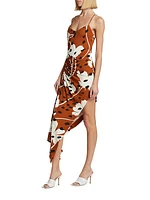 Floral Asymmetric Draped Midi-Dress