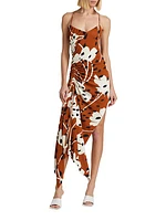 Floral Asymmetric Draped Midi-Dress