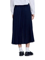 Dual Material Denim Pleated Skirt