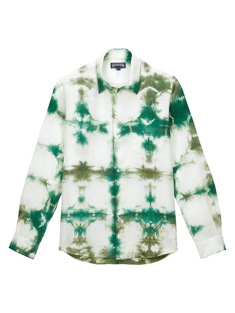 Tie-Dye Linen Button-Front Shirt