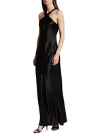 Evelyn Satin Crisscross Halter Gown