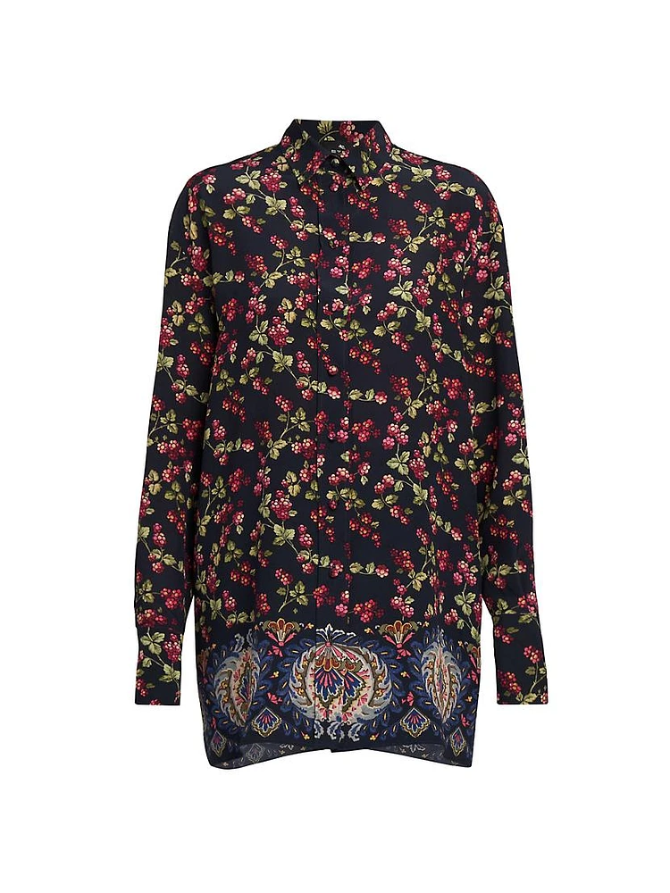 Berry Print Silk Tunic Top