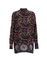 Berry Print Silk Tunic Top