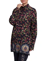 Berry Print Silk Tunic Top