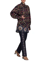 Berry Print Silk Tunic Top