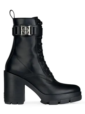 Leather Block-Heel Combat Boots