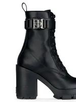 Leather Block-Heel Combat Boots