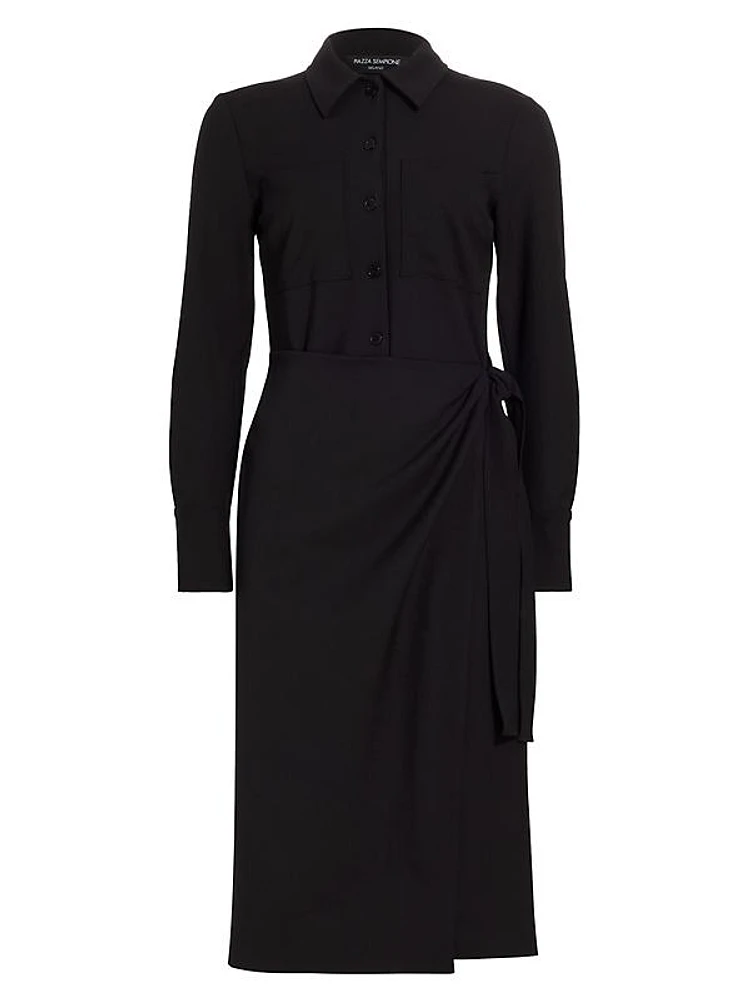 Long-Sleeve Tie-Side Shirtdress