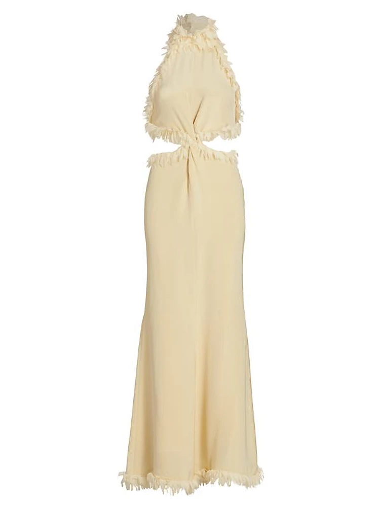 Xin Silk Feather-Trim Gown