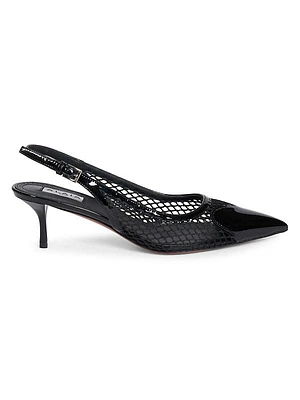 55MM Leather & Mesh Slingback Pumps