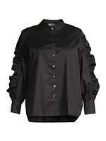 Plus Size Juliana Ruffles Cotton Button-Front Shirt