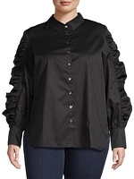 Plus Size Juliana Ruffles Cotton Button-Front Shirt