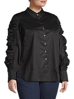 Plus Size Juliana Ruffles Cotton Button-Front Shirt