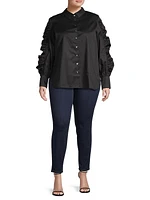 Plus Size Juliana Ruffles Cotton Button-Front Shirt