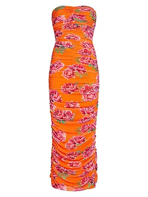 Farrah Ruched Floral Midi-Dress