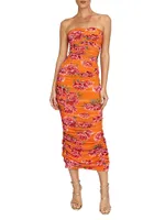 Farrah Ruched Floral Midi-Dress