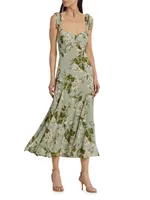 Nadira Floral Tie-Strap Midi-Dress
