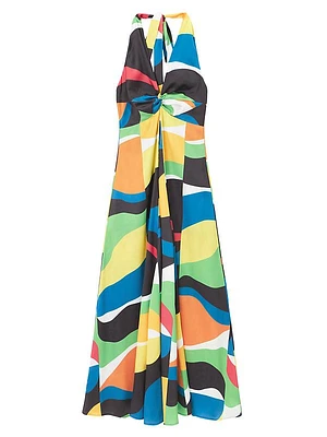 Jennifer Geometric Satin Halter Maxi Dress