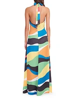 Jennifer Geometric Satin Halter Maxi Dress