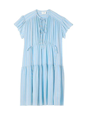 Tiered Silk Drawstring Dress