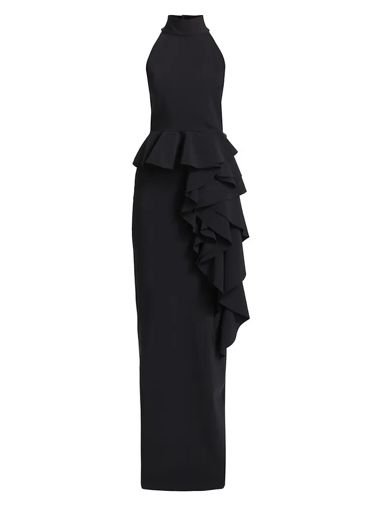 Ah Ruffled High-Neck Gown